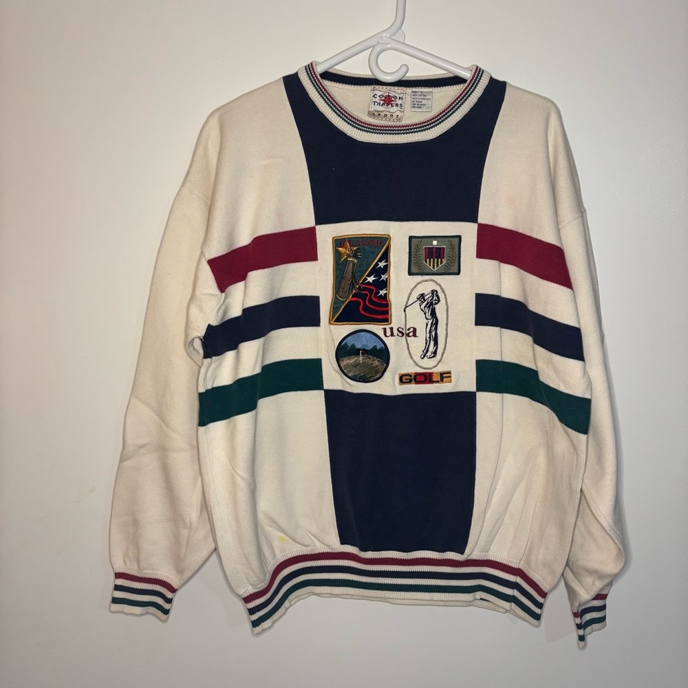 Vintage USA Golf Sweater - Cream, Navy, Red, Green